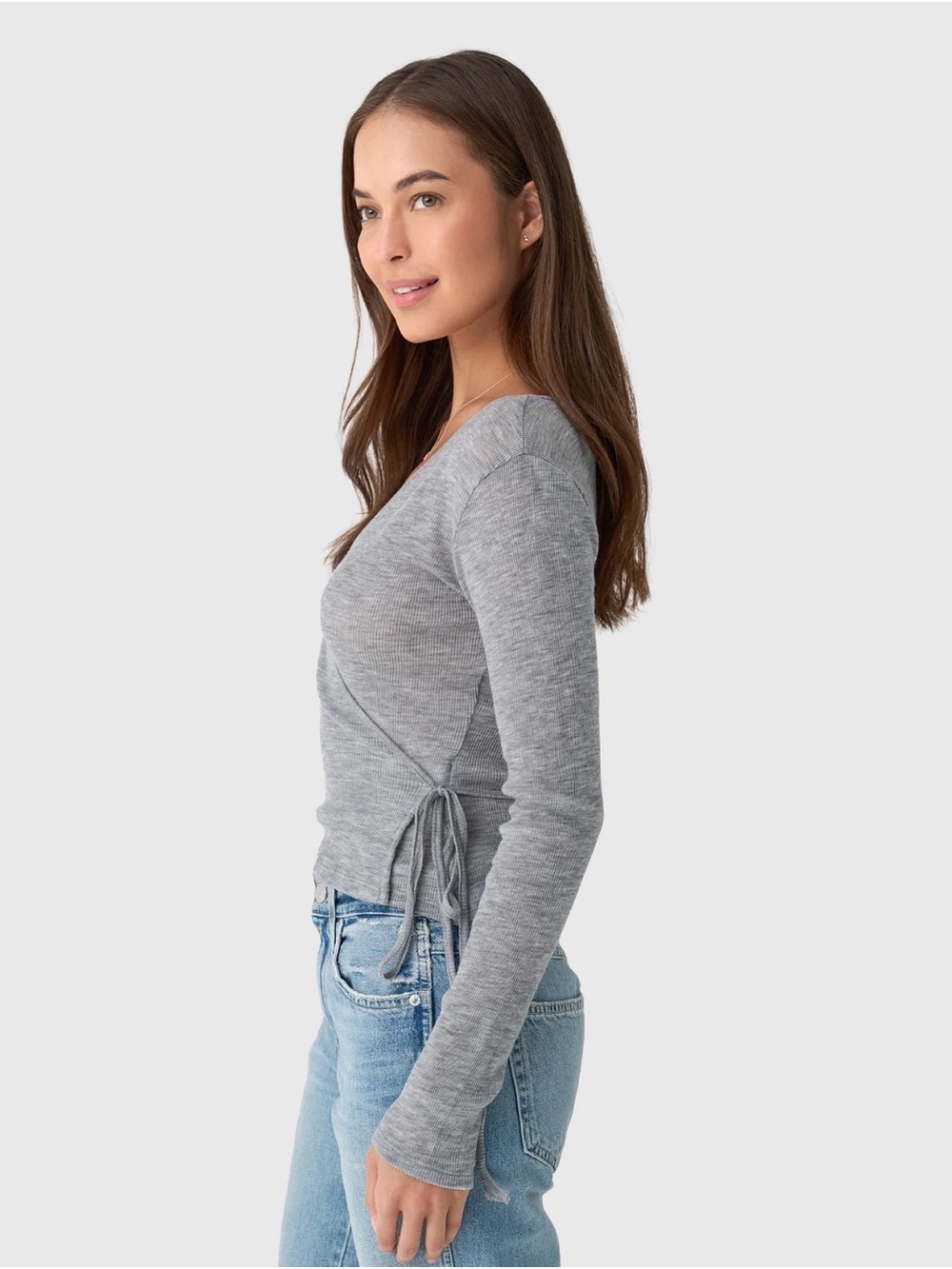 St. Agni Women's Baby Wool Wrap Top grey - Picture 2 of 9